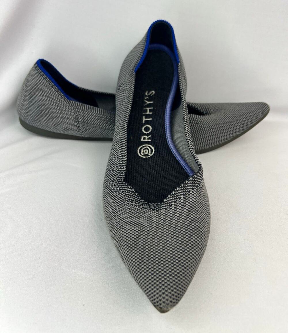 Rothy’s The Point Gray Blue Herringbone Knit Flats Women’s 9 Pointed Toe Comfort